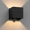 ledscom.de Wandleuchte CUBEL, Bewegungsmelder, für außen, schwarz, IP65, Up & Downlight, quadratisch + LED Lampe 501lm, warmweiß