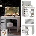 Schminktisch Thalia Weiß Hochglanz 100 cm mit LED-Beleuchtung, Hocker Livinity