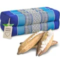 livasia Block Yogakissen eckig - 17x34x12cm - Meditationskissen mit Kapok, Stützkissen Bolster rechteckig, Yoga Pilates Zubehör Nackenkissen, Thaikissen fest handgefertigt (Blau)