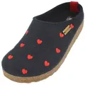 Haflinger Grizzly Cuoricino Filzclog aus reinem Wollfilz Unisex Herzmotiv Hausschuh blau 39 EU