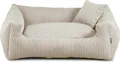 Hundebett – Weiches, geripptes Material mit Polyurethanschaumstoff-Füllung, schmutzabweisend, in verschiedenen Farben und Größen, inkl. kleinem Kissen (S - 65x55, Beige)