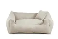 Gutekissen® Hundebett aus weichem Material, gefüllt mit Polyurethanschaumstoff, Geripptes Material, schmutzabweisend, Farb- und Größenwahl, inklusive kleines Kissen. (S - 65x55, Beige)