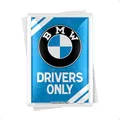 Nostalgic-Art 10308 Retro Grußkarte, BMW Drivers Only – Geschenk-Idee für Auto Zubehör Fans, Blechpostkarte, Mini-Blechschild im Vintage-Design, 10 x 14 cm