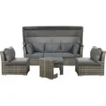 BELIANI Lounge Set Taupe Auflagen Grau 5-teiliges Modular Polyrattan für Garten für Terrasse für Wintergarten - Braun/Grau