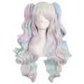 farbige Lolita lange lockige geheftet auf Pferdeschwanz Cosplay Perücke rosa/...