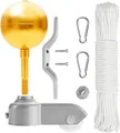 BRUBAKER Fahnenmast Reparaturset - Zubehör Set inkl. Kugel Spitze Gold, Seil, Karabiner, Klampe, Topper aus Aluminium mit Seilrolle, Schrauben + Mutter - Ersatzteile Flaggenmast