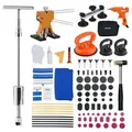 VEVOR Dellenzieher Set (100 Stk.) zur lackfreien Dellenentfernung mit goldenem Heber, Brückenzieher, Gleithammer, T-Stange, Klebepistole, Beulen Reparaturset Dellen Reparaturset Ausbeulreparatur