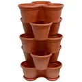 Engelland 5X Blumentopf, Säulentopf, Pflanzturm, Hochbeet, Pflanztopf-Kübel mit Untersetzer, stapelbar, widerstandsfähig, Kunststoff, für Außenbereich, 55 Liter, Farbe: Terrakotta