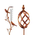Kobolo Gartenstecker Rusty Bird + Rusty Marble, Set, 101 cm, Metall, in Rostoptik, Vogelmotiv mit Regenmesser für Garten, Terrasse, Balkon & Außenbereich