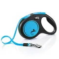 flexi® Neon M Gurt 5 m schwarz/neon-blau, Roll-Leine für Hunde bis 25 kg