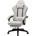 GTPLAYER Gaming Stuhl Ergonomischer Gaming Sessel Schreibtischstuhl PC Gamer Racing Stuhl mit Stoffoberfläche, Federsitzkissen mit Fußstütze Beige - Beige