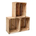 Holzkisten Obstkisten Weinkisten ApfelkistenVintage 3er Set 50 x 40 x 30cm Natur