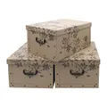 Spetebo 3er Set Aufbewahrungsbox mit Deckel 51 x 37 cm - Braun mit Blumenmuster - Stapelbox aus Pappe mit Griffen 45 Liter - Organizer Storage Box Allzweck Spielzeug Kiste Geschenk Karton stapelbar