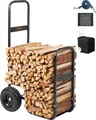 VEVOR Kaminholzwagen 67x52x110cm Brennholzwagen Pulverbeschichteter Stahl Brennholzkarre mit 266,7-mm-Gummirädern Holzwagen Max. 113,4kg Transportwagen inkl. Bungee-Seil Bodennetz 600D Oxford-Tuch