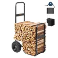 VEVOR Kaminholzwagen 67x52x110cm Brennholzwagen Pulverbeschichteter Stahl Brennholzkarre mit 266,7-mm-Gummirädern Holzwagen Max. 113,4kg Transportwagen inkl. Bungee-Seil Bodennetz 600D Oxford-Tuch