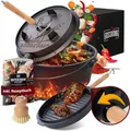 GUSSKÖNIG Schmortopf Dutch Oven Set 4.5 Liter mit Füßen 2in1 Deckelheber Bürste Rezeptbuch
