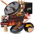 Dutch Oven Feuertopf Schmortopf 4,5 l mit Füßen mit 2in1 Deckelheber & Bürste