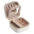 SONGMICS HOME ANAH Kollektion - Schmuckkästchen Reise, Schmuckbox klein, Schmuckaufbewahrung mit Spiegel, 10,5 x 10,5 x 6 cm, PU mit Nähten, Reißverschluss, Geschenkidee, wolkenweiß JBC179W01