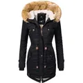 Navahoo Wintermantel La Viva hochwertiger Winterparka mit großem Kunstfell schwarz XXXL (46)