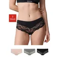 SNOCKS Hipster Panties Damen Unterhose (3-St., 3 Stück) mit Spitze, bequem und elegant grün|schwarz|weiß S