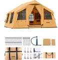 VEVOR Aufblasbares Zelt für Camping 8-12 Personen mit Handpumpe, 4,8x3,6x2,2 m Glamping-Zelt mit 2 Oberlichtern, Baldachin, Ofenanschluss, 2 Türen & Netzfenstern, Aufbewahrungstasche