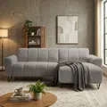 Ecksofa VOLARE MINI L-Form, Ottomane rechts, Chenille Storm in Dunkelgrau, Sofa ohne Schlaffunktion, dekorative schwarze Metallbeine