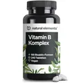 natural elements Vitamin B Komplex – 240 Tabletten – mit 8 essenziellen B-Vitaminen & Kofaktoren – mit Bioaktiv-Formen – vegan, hochdosiert – laborgeprüft