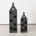 Alba Laterne Windlicht Haus schwarz 66-96cm 2tlg Metall für Kerzen & LED,B-Ware