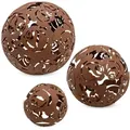 Metall Deko Rostkugeln - 3er Set / 20 / 15 / 10 cm - Garten Kugel mit Blumen Ornamenten - Braun