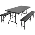 CHEFGASTRO Bierzeltgarnitur Klappbar 180cm 3-Teilig 1x Buffettisch 2x Bierbänke Mit Tragegriffe Rattan Optik Kunststoff Wetterfest Gartengarnitur