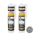 Isolbau Sanitär Silikon 2 x 300 ml Grau - Hochelastischer Silikon-Dichtstoff für Abdichtungen & Fugen - wasserdicht - Kartusche