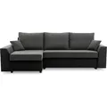Ecksofa PAUL 1 PRO mit Schlaffunktion 200x140 cm, Eckcouch mit Bettkasten! Stoff TRINITY 15 + REAL 11 DUNKELGRAU + SCHWARZ - Dunkelgrau/Schwarz