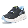 Skechers Damen Max Cushioning Glide Step Caledonia Hands Free Slip-ins Sneaker, Black Textile/Blue Trim, 37 EU
