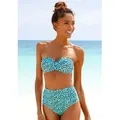 Bügel-Bandeau-Bikini-Top LASCANA "Mae", Damen, Gr. 34, Cup E, grün (mint, bedruckt), Polyamid, bedruckt, Animalprint, Bikini-Oberteile, farbenfroher Animalprint, wattierte Cups, abnehmbare Träger
