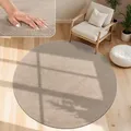Moderner Wohnzimmer Teppich Kurzflor Waschbar Weich Felloptik Anti-Rutsch Grösse 160 cm Rund - Taupe