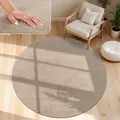 Paco Home - Moderner Wohnzimmer Teppich Kurzflor Waschbar Weich Einfarbig Felloptik Anti-rutsch Taupe, 160 Cm Rund