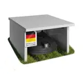 STEELSØN Mähroboter-Garage Drakon mit aufklappbarem Pultdach, BxTxH: 77x90x53,5 cm, für gängige Rasenmähroboter, (Silber, Mähroboterhaus aus Metall, wetterfest), Rasenmäher Unterstand, mit Kabeldurchlass