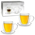 Creano 2er-Set Thermotasse, Extra Große doppelwandige Gläser mit Untersetzer, XXL Glastasse mit Henkel | 400ml im Geschenkkarton