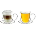 Creano doppelwandige Glas-Thermotasse mit Untersetzer & Henkel | 2er Set