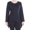 Vishes Tunikakleid Einfarbige Baumwoll Zipfel-Tunika Damen Langarm Herbst Asymmetrisch Elfen, Hippie, Goa Style schwarz 46
