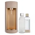 Mysoda: Stilvoller Glassy Wassersprudler aus Holzkomposit und Aluminium (ohne CO2-Zylinder) mit 1-Liter-Glasflasche & BPA-freier 1-Liter-Plastikflasche - Latte