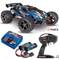 TRAXXAS E-Revo 1/16 4x4 Blau RTR + 4A Ladegerät + 2 x 2200 Lipo Akku SET Combo