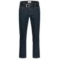 Wrangler Texas Herren-Stretchjeans Regular Fit Authentic Straight in verschiedenen Waschungen mit Gürtel in schwarz oder braun (W38/L36, Blue Black + schwarzer Gürtel)