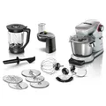 Bosch Küchenmaschine Serie 8 MUM9DT5S41, Edelstahl-Schüssel 5,5 L, integrierter Timer, ohne Waage, diverses Zubehör, Planetenrührwerk, Profi-Knethaken, Schlag-, Silikonbesen Edelstahl, 1600 W, silber