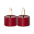 Star Trading 060-02 LED-Echtwachs-Kerze Flamme Flow, 2er Set rot, Wachsspiegeloptik, je 4 x 5 cm, naturgetreue Flamme, inkl. Batterie, Timer, Vierfarb-Karton