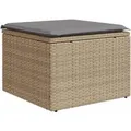 vidaXL Gartenhocker mit Kissen Beige 55x55x37 cm Poly Rattan