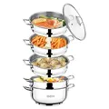 BEM Dampfkocher: 6-tlg Set aus Edelstahl 18/10, Ø 26 cm, Mantowarka Dampfgarer Topf mit Glasdeckel und Dampfeinsatz, für Induktionsherd geeignet