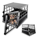 Juskys Alu Hundetransportbox M - 69x54x51 cm - Auto Hundebox robust & pflegeleicht - Gittertür verschließbar - Aluminium Transportbox für Hunde