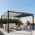 Pergola HWC-L40, Garten Lamellen-Pavillon Terrassenüberdachung, 8cm-Alu-Gestell Stoff/Textil, 3x3m anthrazit