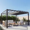 Pergola HWC-L40, Garten Lamellen-Pavillon Terrassenüberdachung, 8cm-Alu-Gestell Stoff/Textil, 3x3m anthrazit
